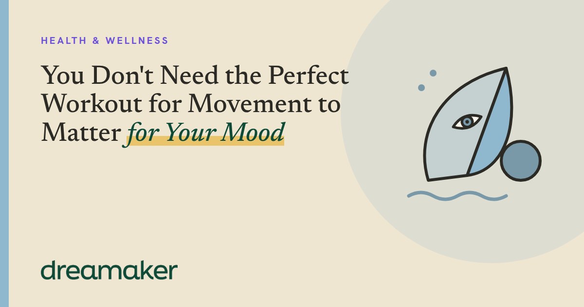 Dreamaker header for Health & Wellness: a soft blue leaf line drawing beside the post title