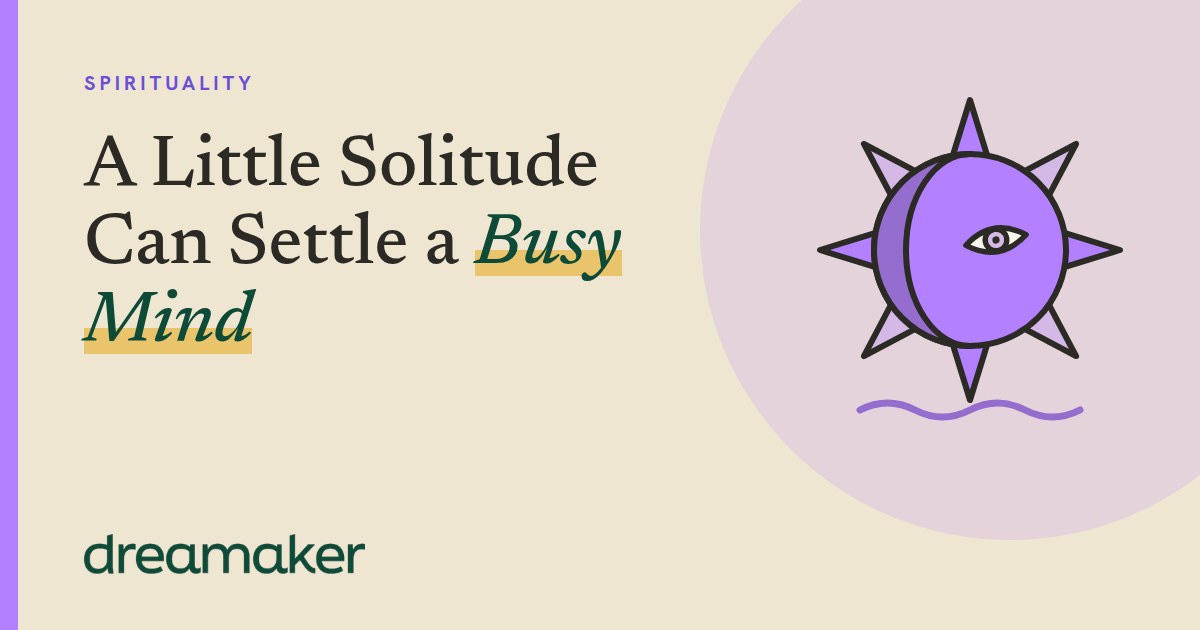 Dreamaker header for Spirituality: a purple sun line drawing beside the post title