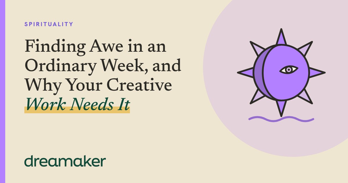 Dreamaker header for Spirituality: a lavender sun line drawing beside the post title