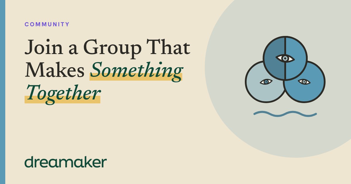 Dreamaker header for Community: three overlapping blue circles line drawing beside the post title