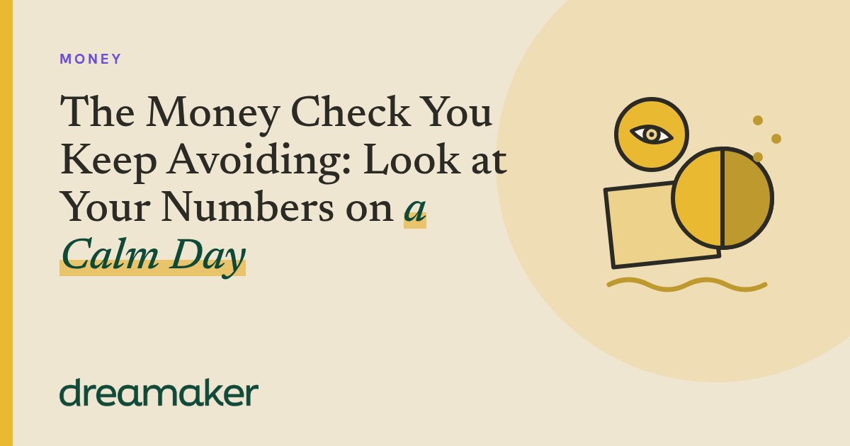 Dreamaker header for Money: a golden coin and card line drawing beside the post title
