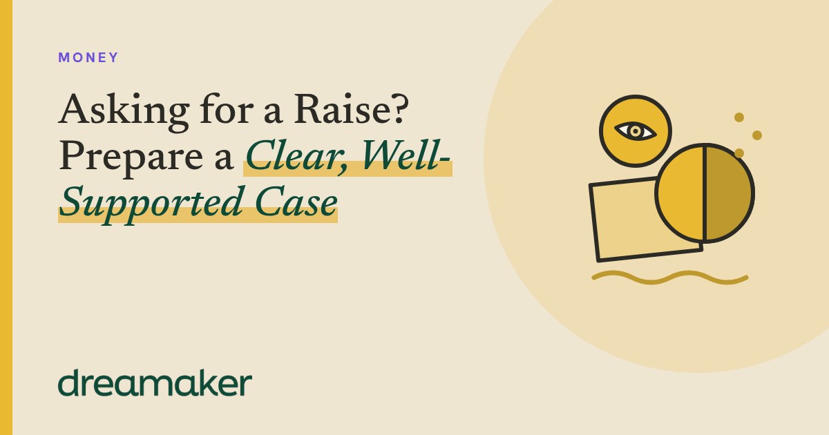 Dreamaker header for Money: a golden coin and card line drawing beside the post title