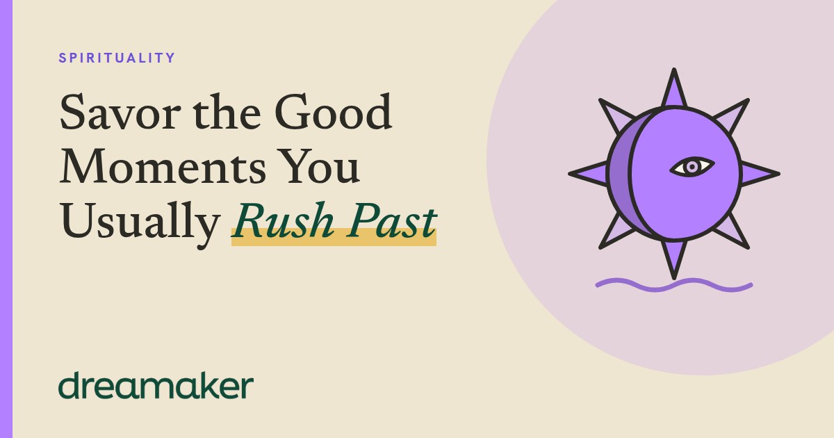 Dreamaker header for Spirituality: a purple sun line drawing beside the post title