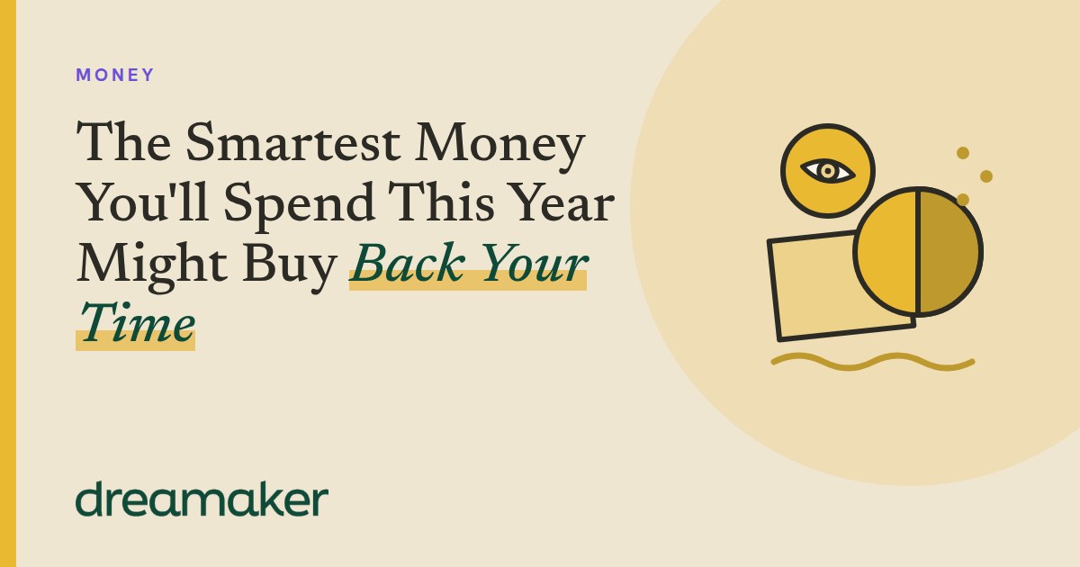 Dreamaker header for Money: a stack of golden coin line drawings beside the post title