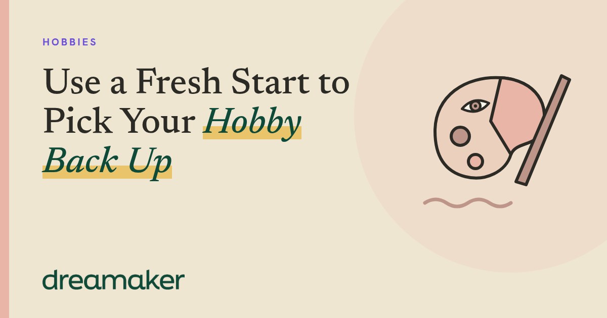 Dreamaker header for Hobbies: a paint palette and brush line drawing beside the post title