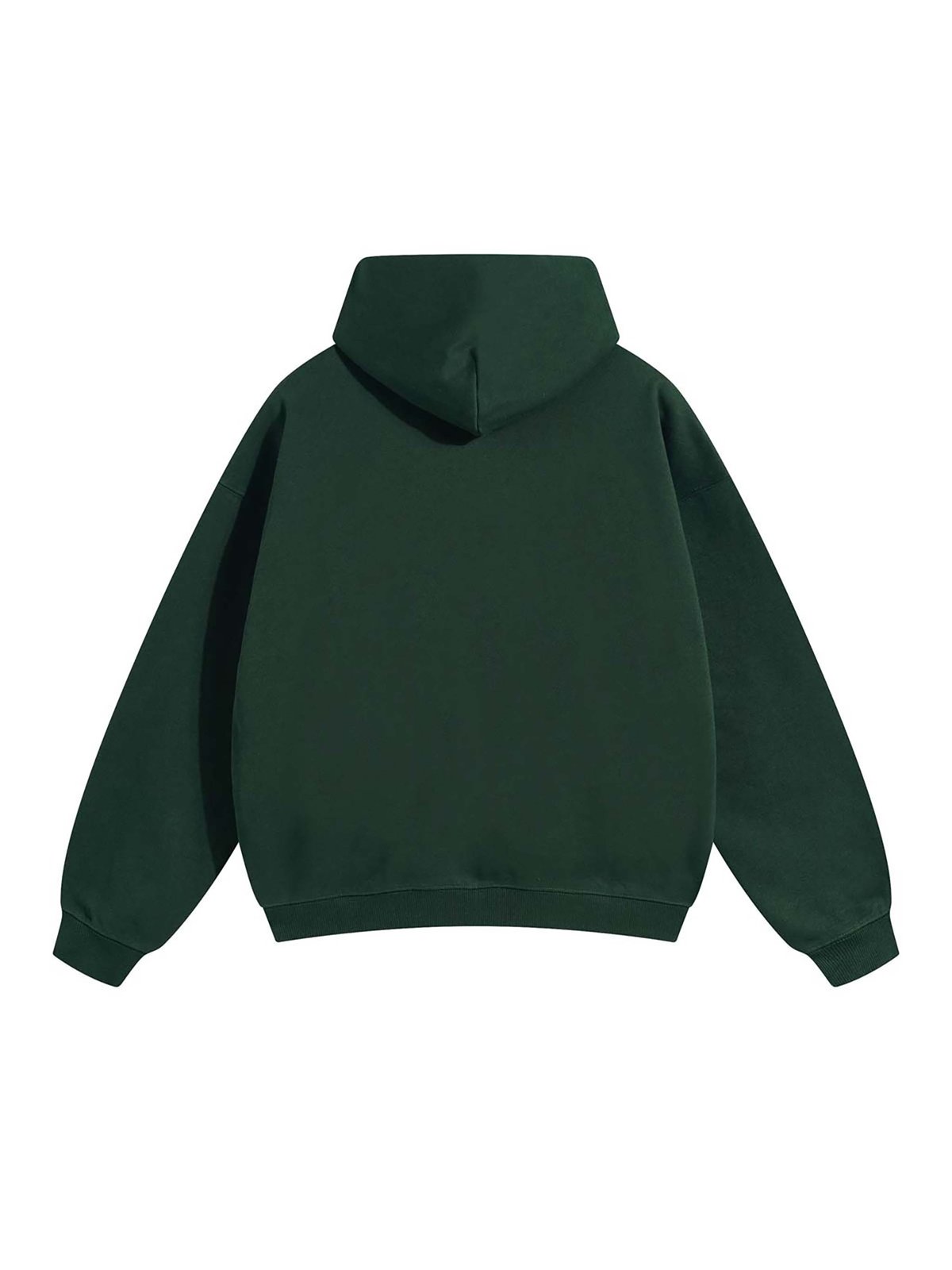 Dreamaker Cloud Hoodie in Blackish Green, back, satin green dreamaker wordmark on upper back