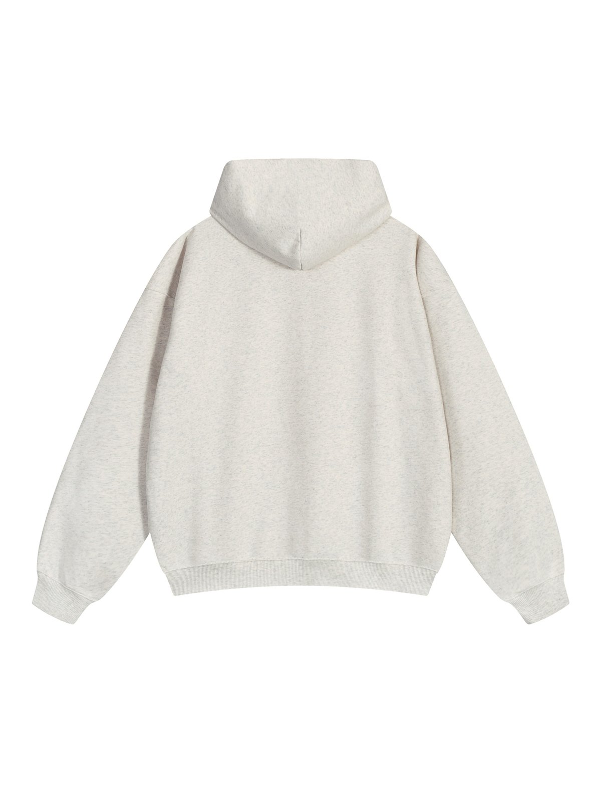 Dreamaker Cloud Hoodie in Oat Gray, back, satin cream dreamaker wordmark on upper back
